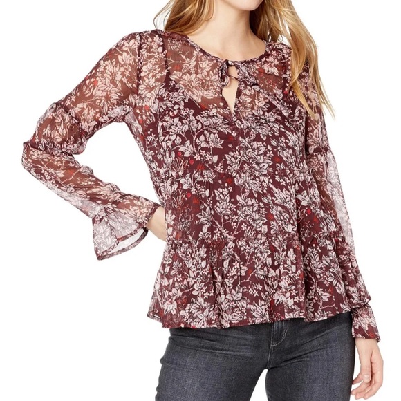 Lucky Brand Tops - Lucky Brand | Floral Split Neck Peplum Blouse